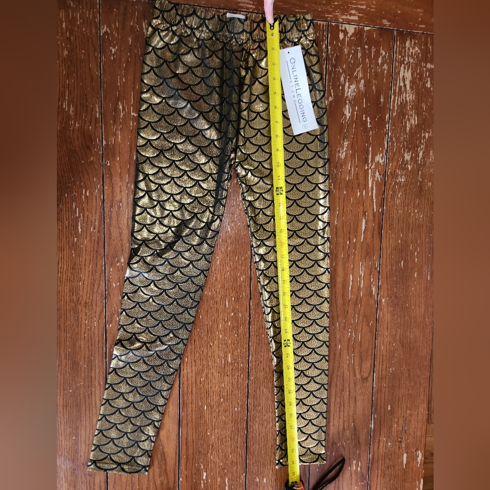 NWT Online Leggings Store Girls Size small Gold mermaid stretch pants